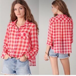 FREE PEOPLE sheer gingham boho boxy relaxed button down blouse size small